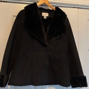 White House Black Market faux suede/faux fur lined black coat